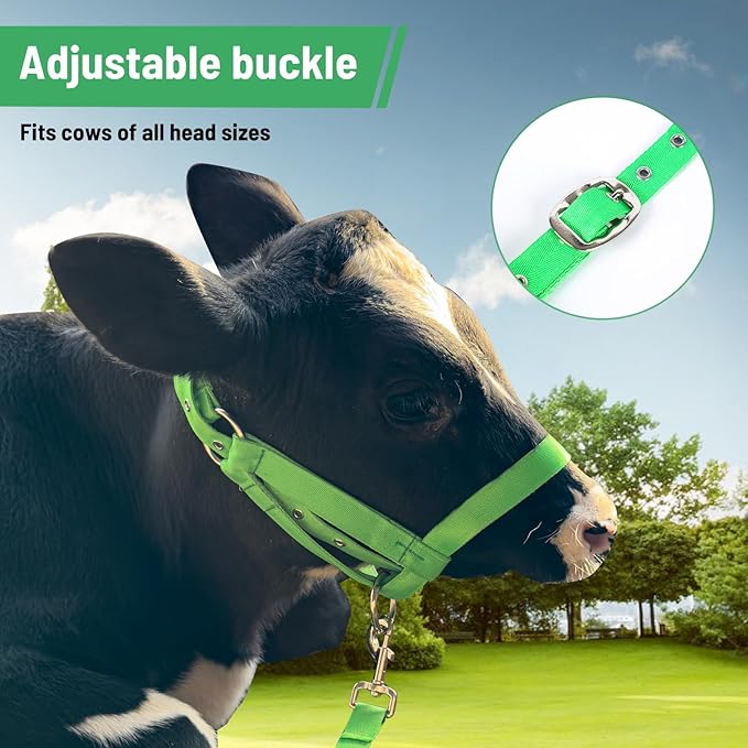 perixir Cow Halter Cattle Halters Calf Halter with Leading Rope，Adjustable Nylon Livestock Cattle Halter，for Miniature Horse Donkey Goat Foal