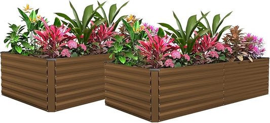 FOOWIN 2pcs 6x3x2ft Galvanized Raised Garden Bed, Planter Raised Garden Boxes Outdoor, Large Metal Raised Beds for Gardening, Garden Bed for Vegetables, Flowers, Herb,269 Gallon Capacity, Brown