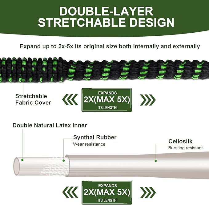 HDKing 2025 Upgrade Expandable Garden Hose 50FT, Water Hose with 10-Function High-Pressure Spray Nozzle, Heavy Duty Flexible Hose, 3/4" Solid Brass Fittings Leakproof Design