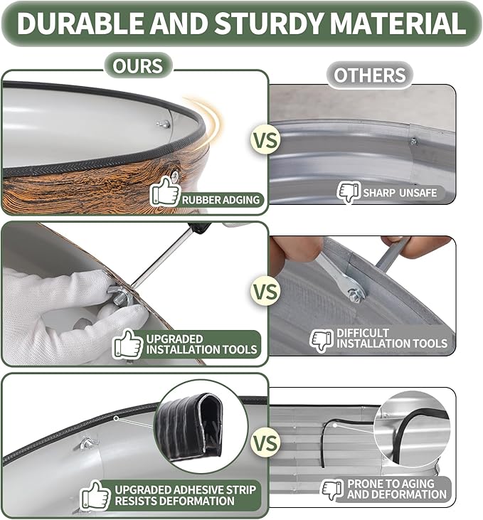 1MORE Galvanized Raised Garden Bed- Planter Garden Boxes Outdoor, Raised Beds for Gardening, 4x2x1ft Metal Garden Bed Kit for Vegetables Flower, Planter Raised Beds with Tools.Grain