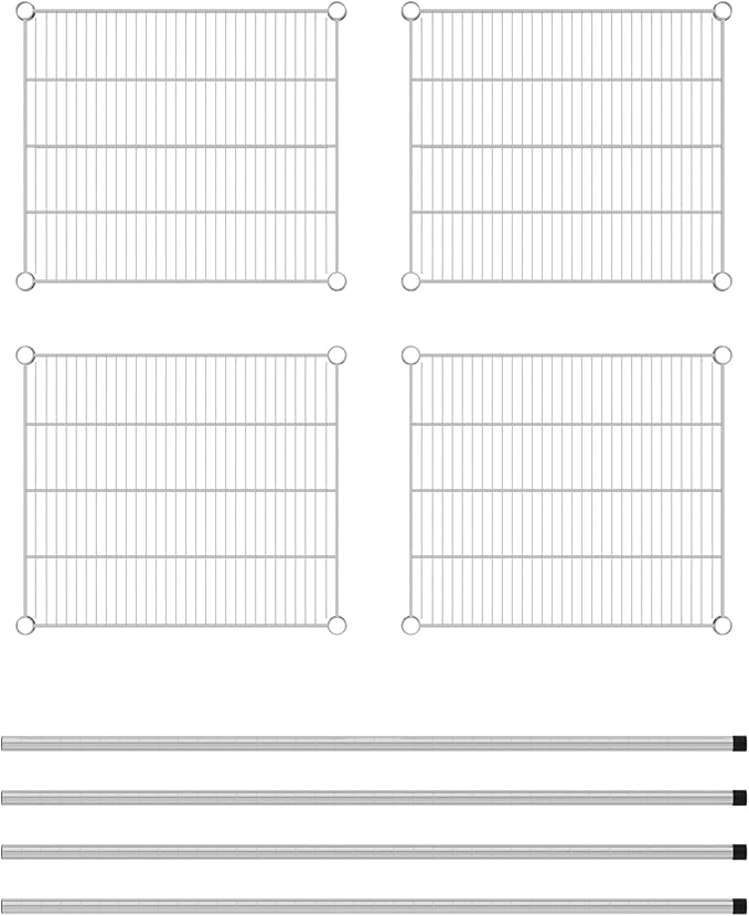 Commercial NSF Listed Chrome Stationary Wire Shelving Kit 21" x 24" x 54", with 4 Shelves Perfect for Warehouse, Walk-in Refrigerator, Freezer, Grocery Store, Restaurant, Dishroom