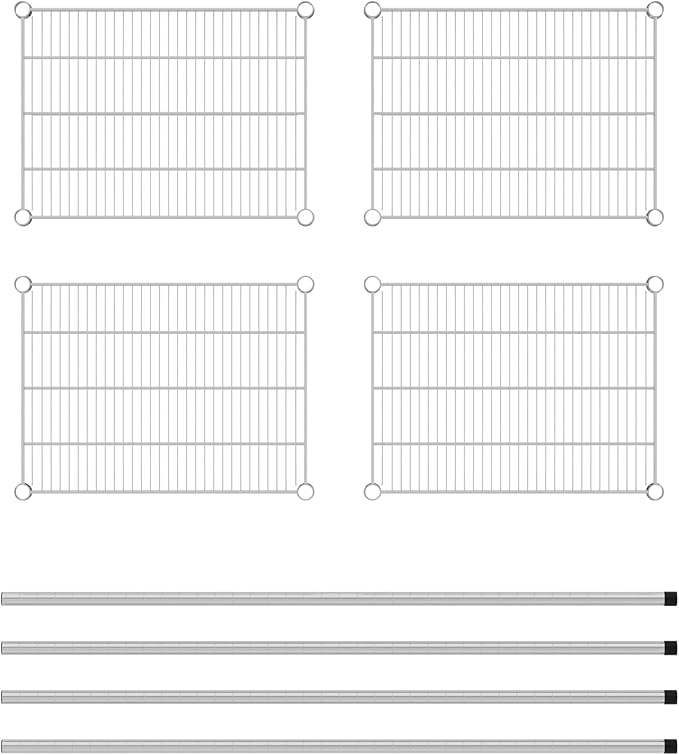 Commercial NSF Listed Chrome Stationary Wire Shelving Kit 18" x 24" x 54", with 4 Shelves Perfect for Warehouse, Walk-in Refrigerator, Freezer, Grocery Store, Restaurant, Dishroom