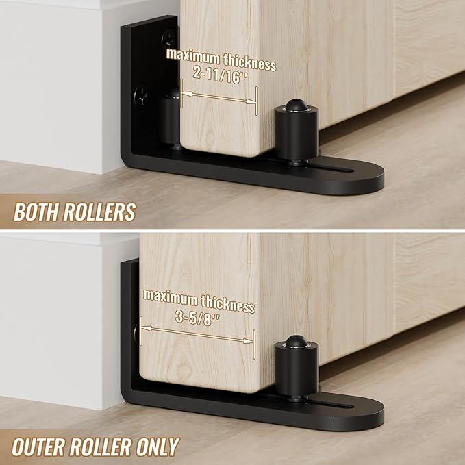 2 Pack Sliding Barn Door Bottom Floor Guide, Wall Mounted Roller Guides Ball Bearings Adjustable Stay Roller, Flat Bottom Design Style, Black