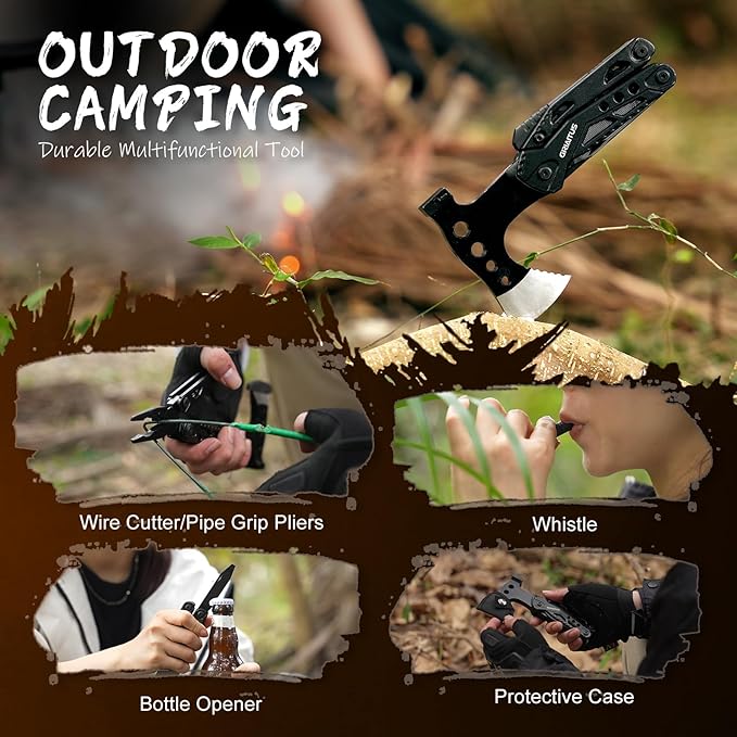 Camping Multitool Accessories Stocking Stuffers for Men 16 in 1 Multi Tool Survival Gear with Axe Hammer Pliers Saw Screwdrivers Bottle Opener Whistle with Sheath for Hiking, Gifts for Men Dad Him