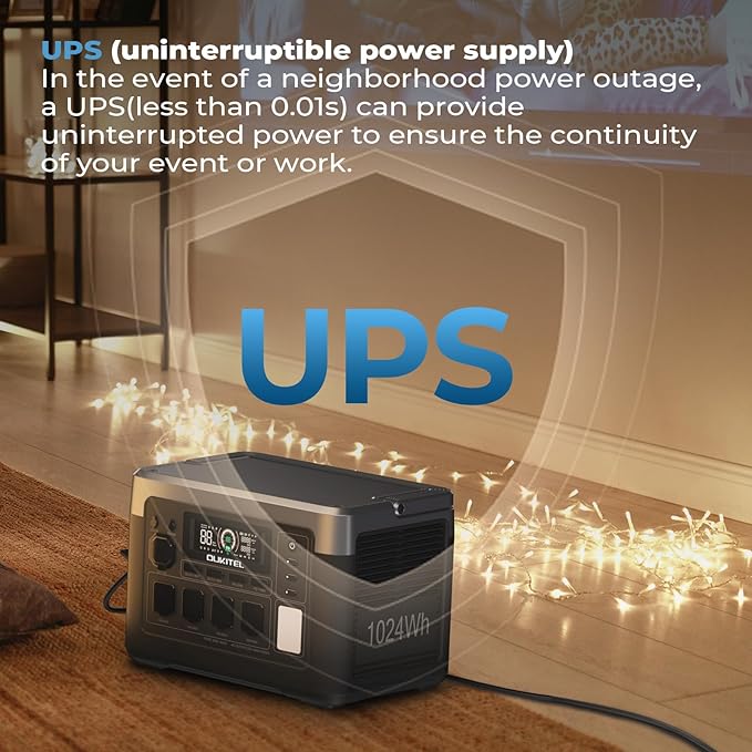 OUKITEL P1000 Plus 1800W/1024Wh Power Station with 100W Solar Panel, 1200W Fast Charging, Solar Generator with 4 AC Outlets (3600W Peak), APP Control Battery Backup for Home, Camping & RVs