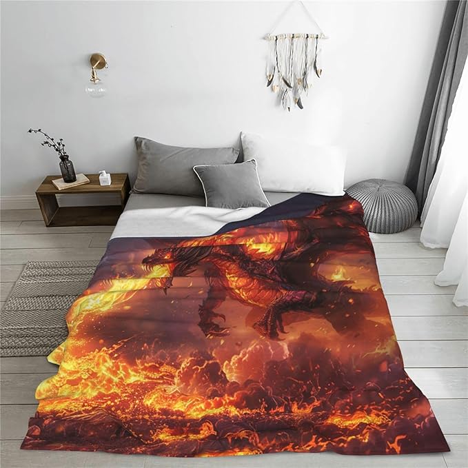 Fire Dragon Blanket Red Cool Dragon Decor Throw Blanket Cozy Plush Flannel Fleece Warm Soft Lightweight Fuzzy Blanket Dragon Lovers Gifts for Boys Girls Teens Women for Bed Sofa Couch 60"X80"