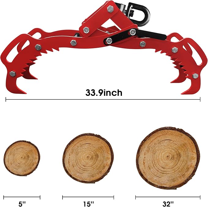 32inch Log Tongs, Log Grapple for Logging Tongs, Upgraded Swivel Steel Skidding Tongs, 4 Claw Timber Claw Hook Eagle Claws Design Log Lifting Tongs for for Tractor, ATVs, Trucks, Forklifts, Skidder