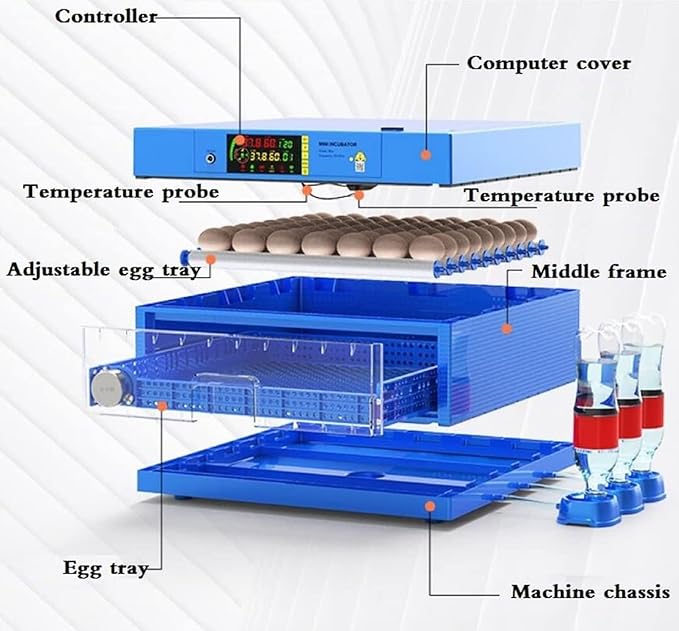 Generic Automatic Egg Incubator, Farm Poultry Hatcher Machine, LED High-Efficiency Automatic Egg Turning & Temperature Control for Hatching Chicken Duck Goose Birds(Color:128 Egg), Blue