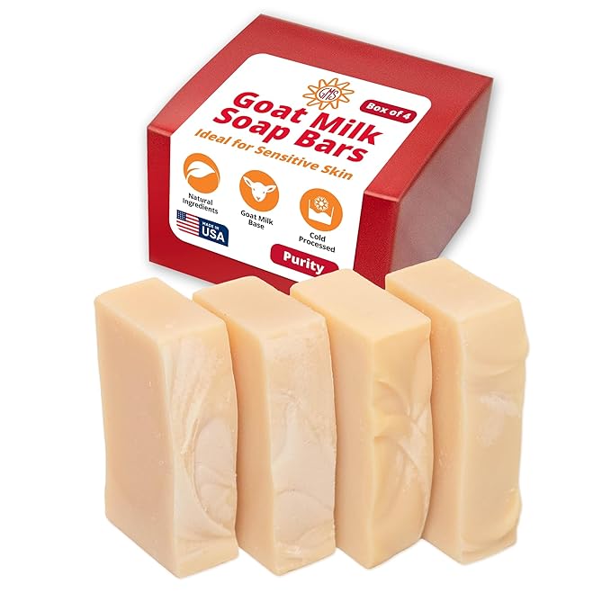 Goat Milk Stuff Goat Milk Soap - PURITY | All-Natural, Unscented, Fresh Goat Milk Soap Bar, Gentle on Sensitive Skin - Handmade (Box of 4)