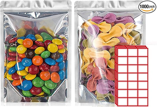 BELLE KR® 5x8 Mylar Bags Stand Up - Pack Of 1000-7.5mil Thick - Clear Mylar Bags with See Through Window for Freeze Dryer