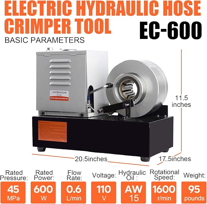 Professional Hydraulic Hose Crimping Machine with 8 Dies Set - Heavy Duty Hose Crimper Tool for Automotive Repair, Excavators, Agricultural Equipment - 110V Portable Electric Powered