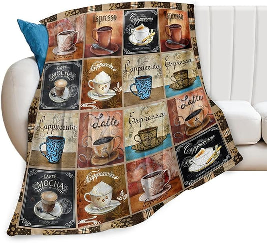 Tijuboni Coffee Throw Blanket Coffee Gifts for Women Men Girls Boys Kids Adults Soft Flannel Fleece Blanket for Couch Sofa Bed Home Decor 50"x60"