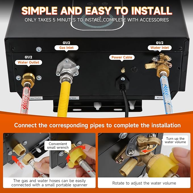 Natural Gas Tankless Water Heater, 4.74 GPM 18L Indoor,Constant propane water heater,Instant Hot Natural Gas Water Heater with Fahrenheit Digital Display,Multi-Protection