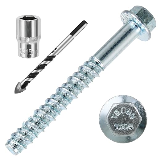 3/8 x 4 50pcs Concrete Screws, Nickel Plated Concrete Screw Drill Bit Set for Anchoring Masonry, Brick or Concrete Block (50pcs)