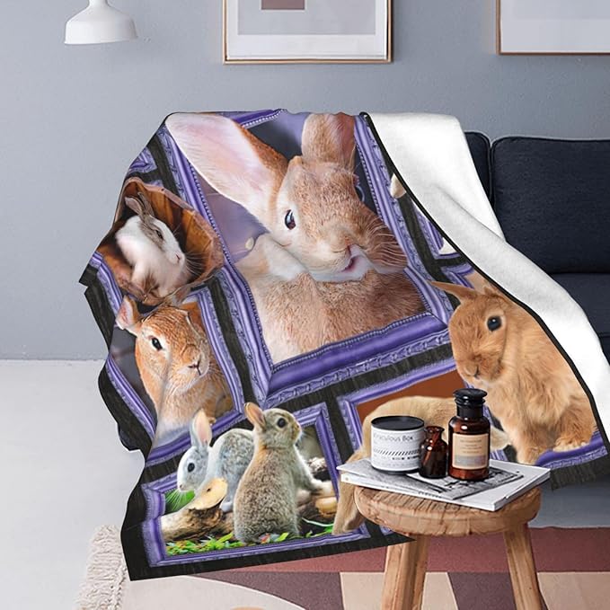 Easter Rabbit Blanket Bunny Decor Throw Blanket Super Warm Soft Plush Lightweight Fleece Flannel Animals Blanket Rabbit Gifts for Women Girls Boys Men Kids for All Season Couch Bedding 60"X80"