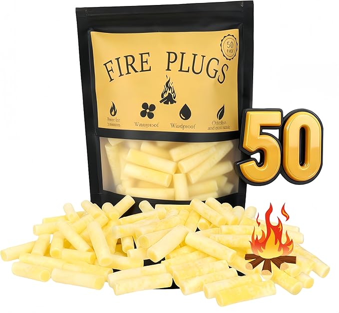 50 Pack-Fire Plugs, Weatherproof Fire Starters for Emergencies, Survival,Campfires,Charcoal Grill, Long Burn Time,Fire Pits-Non-Toxic