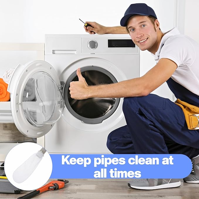 64 Pieces Washing Machine Lint Traps and Cable Ties Set, Includes 16 Nylon Mesh Lint Traps and 48 Tie Straps Laundry Discharge Hoses Filter Lints Catcher Cleaning Tool
