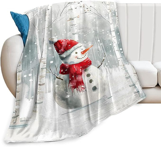 Snowman Blanket Ultra Soft Cozy Birch Tree Snowman Throw Blanket Fleece Fuzzy Plush Winter Christmas Blanket Decor Gifts for Women Girls Adults Couch Sofa 60"x50"