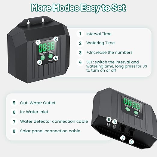 Biling 4W Solar Irrigation System for Garden, Digital Programmable Smart Watering with 2200mAh Battery, Solar Drip Irrigation System for 15 Potted Plants Outdoor Indoor Garden