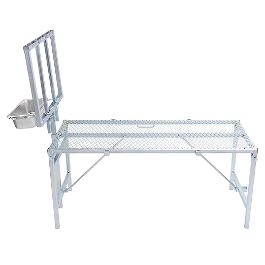 HECASA Sheep Milking Stand Livestock Feeder Rack Adjustable Headpiece w/Removable Feeding Tray Portable Farm Ranch Livestock Stand for Hoof Trimming Shearing Grooming Grooming (Silvery)