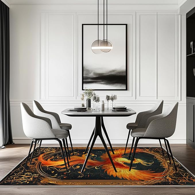 5x7 Phoenix Area Rugs Boho Phoenix Rug for Living Room Indoor Soft Non-Slip Thin Large Carpet Vintage Rugs for Bedroom Home Decor Under Table Washable Machine