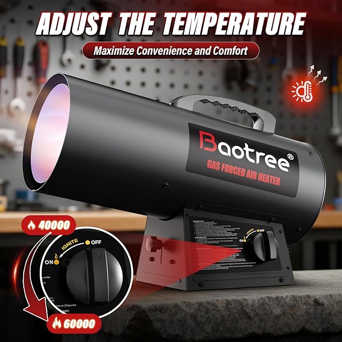 60,000 BTU Forced Air Propane Heater, 10 ft Hose with Regulator Included,Portable Space Heater for Garage, Adjustable Liquid Propane for Shop, Jobsite, Construction Sites