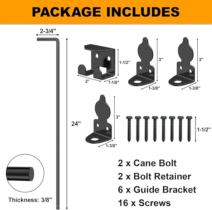 24" Cane Bolt Drop Rod for Gate, Heavy Duty Gate Latch for Wooden Fence Metal Gates, Gate Ground Stopper Hardware for Wood PVC Vinyl Metal Gates, 2 Pack