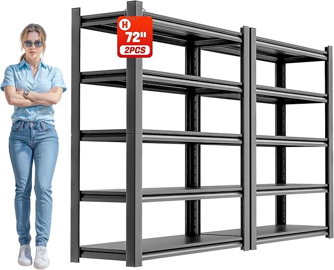 Storage Shelves Garage Shelving Heavy Duty - 72''H Garage Shelves Adjustable 5 Tier Metal Shelving Unit Storage Rack Shelving Industrial Utility Shelf 16" D x36 W x78 H（2 Pieces）