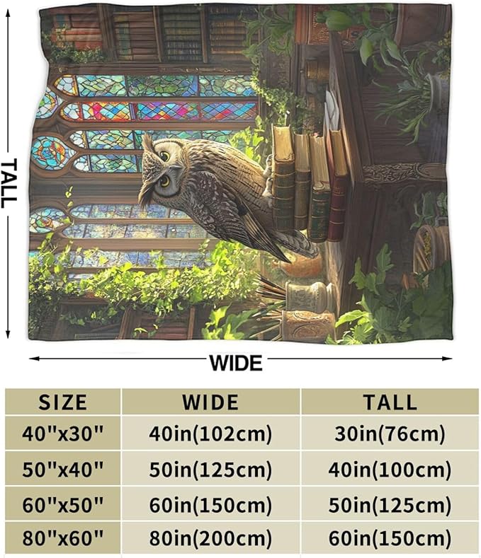 Owl Fleece Blanket Vintage Book Throw Blankets for Girls Boys Super Soft Warm Flannel Animal Throws Gifts for Men Women Cozy Fuzzy Plush Stuffed Couch Bed Bedding Decor 80"X60"