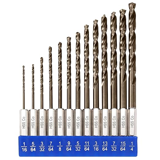 1/4 Hex Shank Cobalt Drill Bit Set for Metal and Hardened Steel, 13Pcs 1/16"-1/4" M35 HSS Twist Drill Bits for Impact Driver, with Index Holder