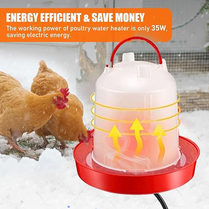 Heated Chicken Waterer for Winter 6L/1.5Gallon, Thermostatically Controlled Heated Poultry Waterer, Red Plastic Water Dispenser with Heater for Chicks Ducks Livestock
