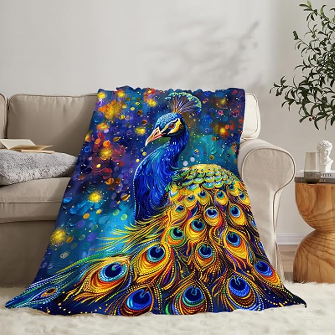 Peacock Blanket Gifts for Girls Boys Soft Warm Plush Peacock Throw Blanket Flannel Fleece Fuzzy Stuff Blanket for Bed Couch Living Room Decor 80"X60"