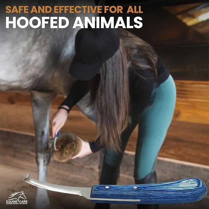 Equine Care Right-Handed Hoof Knife – Narrow Razor-Sharp J2 Stainless Steel Blade, Ergonomic Non-Slip Handle | Professional Farrier Tool for Trimming Horse, Cow, and Goat Hooves | Rust-Resistant.