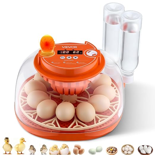 VEVOR 12 Egg Incubator, Automatic Egg Turner with LED Candler, Temperature & Humidity Control, 360° View Clear Window, Poultry Eggs Incubator for Home Farm, Hatching Chicks Ducks Goose Quail