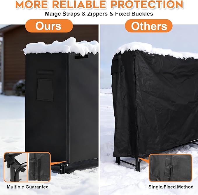 Gtongoko 8FT Firewood Rack Outdoor with Cover, Heavy Duty Wood Storage Racks with 600D Oxford Weather Resistant Waterproof Fabric Cover, Outdoor Firewood Holder