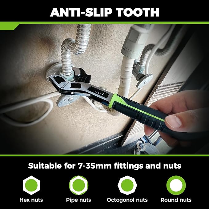 Multi-function Adjustable Pipe Wrench Set, 2-Piece, Quick Self-Adjusting, Power Grip for 7-35mm Nuts, Pipes Use，Chromium Vanadium Steel