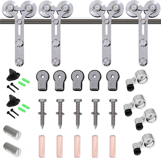 TSMST 14FT Sliding Barn Door Hardware Kit, Top Mount Stainless Steel Heavy Duty Sturdy Barn Door Track for Double Wood Door, Slide Smoothly Quietly (Y Style)