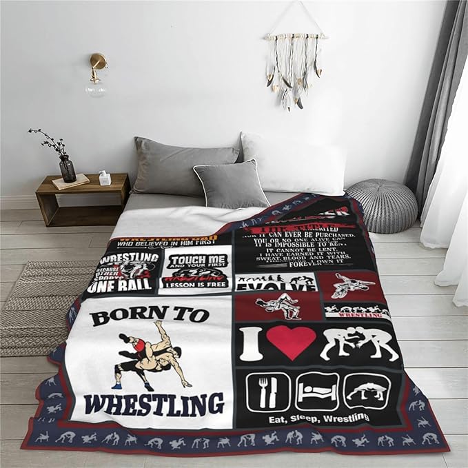 Wrestling Blanket Wrestlers Decor Throw Blanket Super Soft Flannel Lightweight Fluffy Plush Cozy Fuzzy Fleece Sports Gifts Blanket for Boys Kids Adults Man Woman for Bedding Sofa 60"X80"
