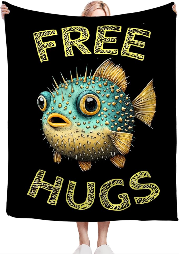 Puffer Fish Blanket Gifts for Girls Boys Soft Warm Plush Funny Puffer Fish Throw Blanket Flannel Fleece Fuzzy Cute Stuff Blanket for Bed Couch Living Room Decor 60"X50"