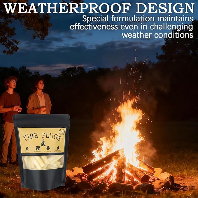 50 Pack-Fire Plugs, Weatherproof Fire Starters for Emergencies, Survival,Campfires,Charcoal Grill, Long Burn Time,Fire Pits-Non-Toxic