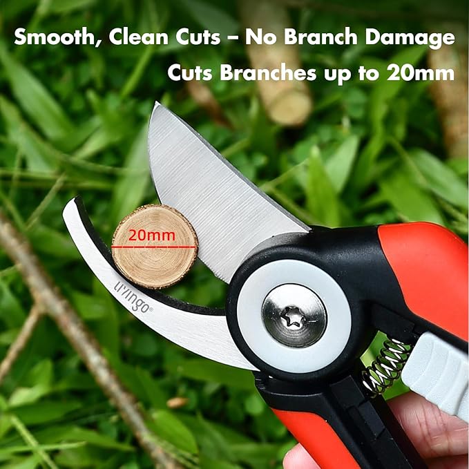 LIVINGO Bypass Pruning Shears - 8.2" Heavy Duty Garden Clippers with Curved Blades, Sharp Plant Scissors for Branches, Bushes & Shrubs, Ergonomic Handles, Spring Action
