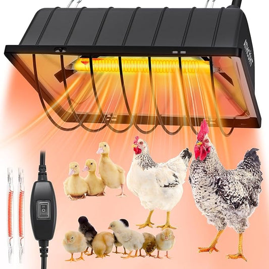 Large Chicken Coop Heater Lamp 400W, 12000H Carbon Fiber Chicks Brooder Plate with Adjustable Temperature & Height, Safe Overheat Protection, Ideal for Up to 60 Chicks, Poultry 14x5.6x3 inch