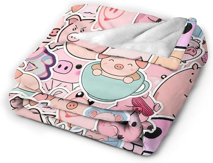 Mudiwa Kawaii Pig Blanket Cute Pig Flannel Plush Throw Blanket Cozy Lightweight Pig Decor Fleece Bedding Stuff Animal Blanket Gifts for Pig Lover Girls Boys Kids Adults Women Bed Travel 40"x50"