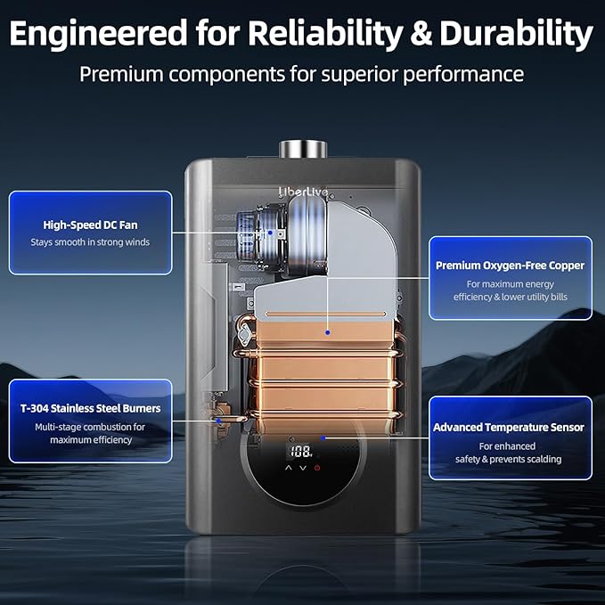 Natural Gas Tankless Water Heater, Indoor Max 3.6 GPM, 85,000 BTU On Demand Instant Hot Water Heater Natural Gas with LED Temperature Control Panel, 1/2" NPT Connector Size, CSA Certified, Gray