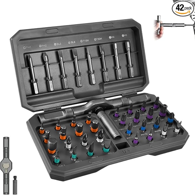 42 in 1 Magnetic Screwdriver Set, Ratchet Screwdriver Sets with 40Pcs Bits, Free Combination Ratchet Screwdriver Tool Set Portable Repair Tool Kit with T Ratcheting Handle for Furiture Bicycle and DIY