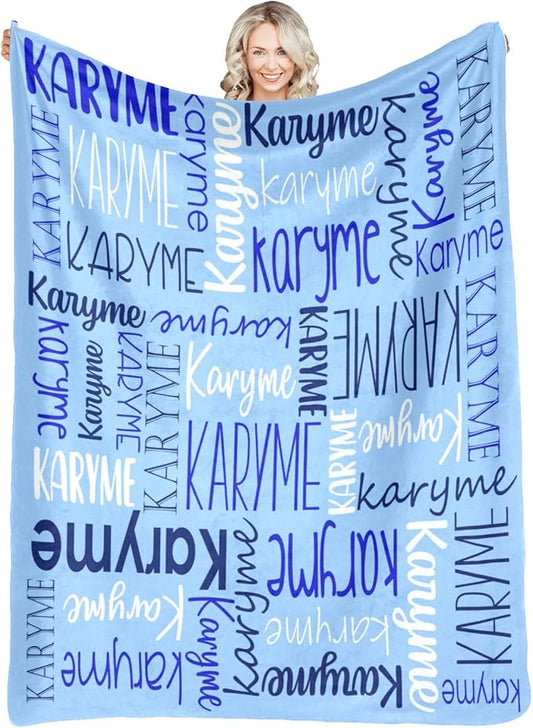 Personalized Blankets with Names Baby Gifts for Girls Boys Custom Soft Fleece and Sherpa Name Blanket for Kids and Adults Birthday for Daughter Son Granddaughter Grandson (Light Blue)