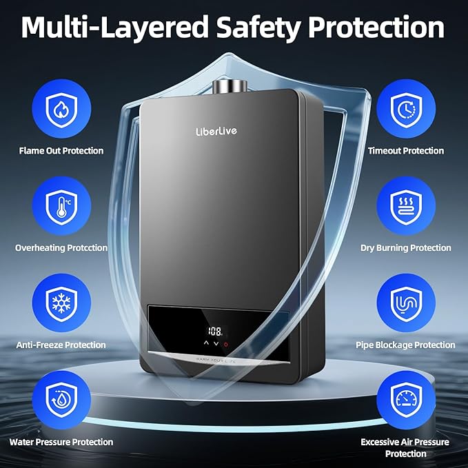 Natural Gas Tankless Water Heater, Indoor Max 4.2 GPM, 102,000 BTU On Demand Instant Hot Water Heater Natural Gas with LED Temperature Control Panel, 1/2" NPT Connector Size, CSA Certified, Gray