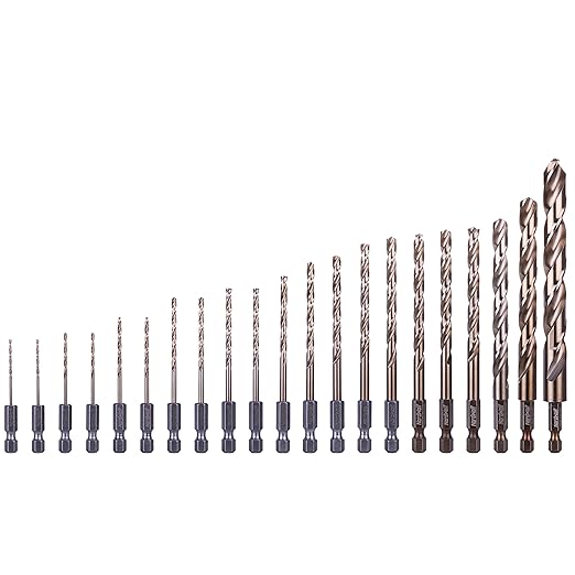 NordWolf 21-Piece M35 Cobalt Drill Bit Set for Stainless Steel, Hard Metals & Cast Iron, Jobber Length with 1/4" Hex Shank, SAE Sizes 1/16" to 1/2" in Storage Case