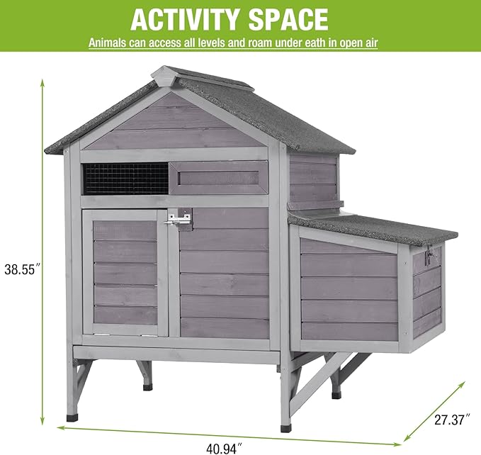 GUTINNEEN Chicken Coop Outdoor Chicken House with Nesting Box Waterproof Duck Coop for Backyard.Raise Legs