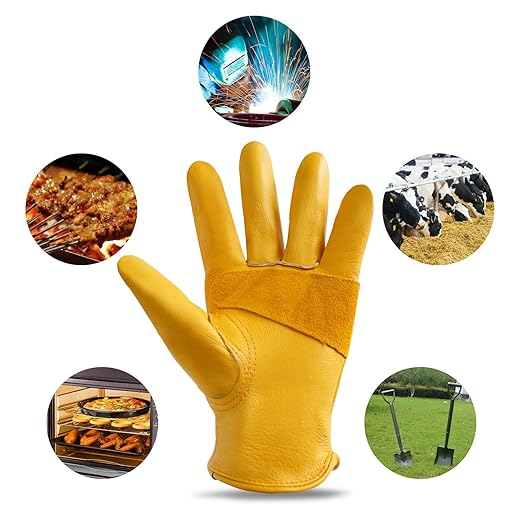 Garden Gloves, Puncture Resistant Gloves, Cowhide Protective Gloves for Gardening/Logging/Construction/Truck Driving